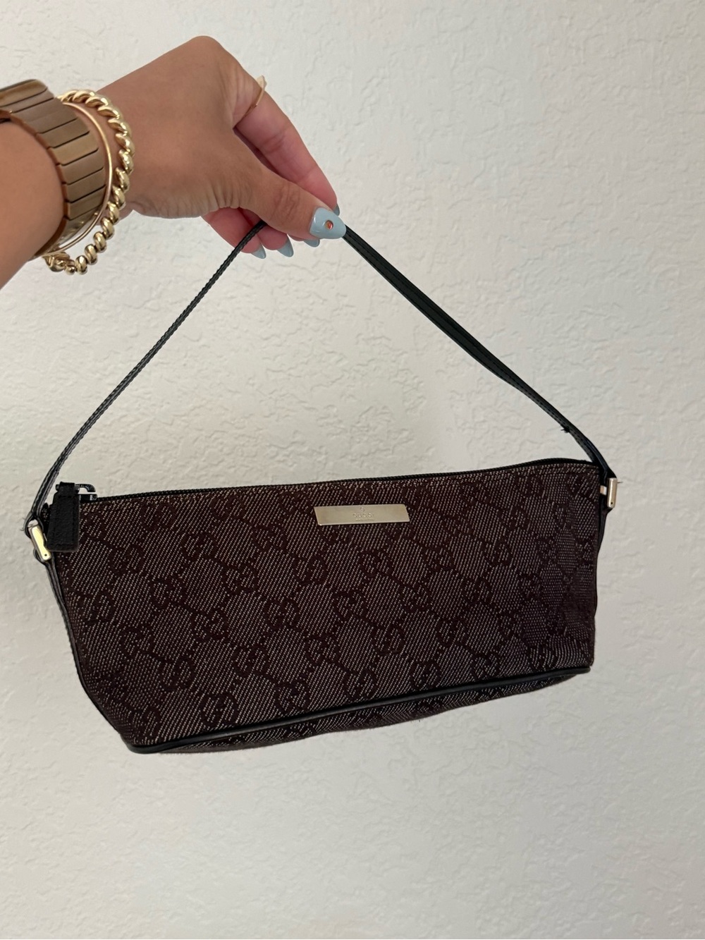 Gucci Signature Canvas Brown & Black Wristlet Clutch